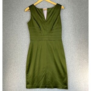Kay Unger New York Cocktail Dress Olive Green Satin Pintuck Fitted Sheath Size 6